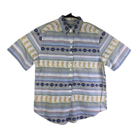 VTG Cabin Creek Shirt Womens Large Stripe Southwest Aztec Button Up Cowboy Boot - Picture 1 of 13